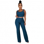 RoyalBlue Sleeveless Halter Low-Cut Cotton 2PCS Women Fashion Jumpsuit