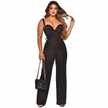 Black Sleeveless Halter Low-Cut V-Neck Bodycon Sexy Jumpsuit