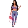 Blue Sleeveless Halter Printed V-Neck Bodycon Women Sexy Jumpsuit