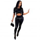 Black Short Sleeve O-Neck Bodycon Sports Women Jumpsuit