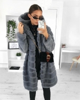 DarkGrey Long Sleeve Fashion Women Feather Coat