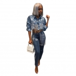 Blue Long Sleeve Short Jeans Women Fashion Jacket