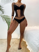 Black Long Sleeve Fishnets Lace Sexy LingerieBodyStocking