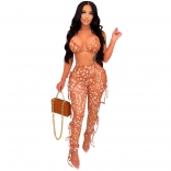 Orange Halter Low-Cut Printed Sexy Women Bandage Jumpsuit