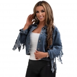 Blue Long Sleeve Tassels Jeans Women Fashion Jacket