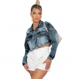 RoyalBlue Long Sleeve Jeans Women Fashion Jacket