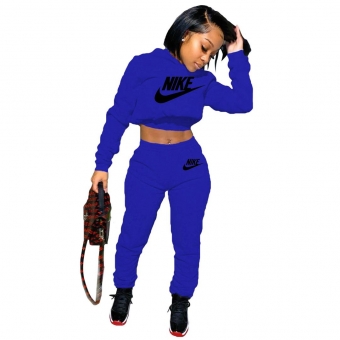Blue Long Sleeve O-Neck Printed Women Fashion Sports Dress