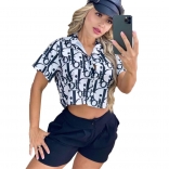 Black Short Sleeve Printed Fashion Women Short Sets