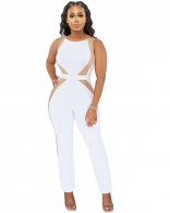 White Sleeveless Halter Mesh Bodycon Fashion Women Jumpsuit