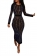 Black Long Sleeve O-Neck Rhinestone Fashion Women Midi Dress