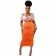 Orange Off-Shoulder Boat-Neck Bodycon Midi Dress