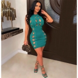 Green Sleeveless Hollow-out Club Women Sexy Dress