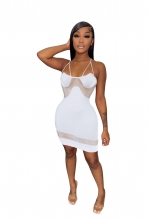 White Halter Sleeveless Mesh Night Party Women Sexy Dress