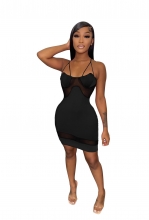 Black Halter Sleeveless Mesh Night Party Women Sexy Dress