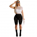 White Mesh O-Neck Bodycon Sexy 2PCS Women Party Rompers