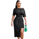 Black Short Sleeve O-Neck Bodycons Sexy OL Dress