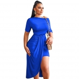 Blue Short Sleeve O-Neck Bodycons Sexy OL Dress