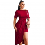 Red Short Sleeve O-Neck Bodycons Sexy OL Dress