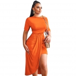 Orange Short Sleeve O-Neck Bodycons Sexy OL Dress