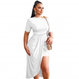 White Short Sleeve O-Neck Bodycons Sexy OL Dress