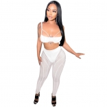 White Low-Cut Mesh Halter Women V-Neck Sexy Jumpsuit