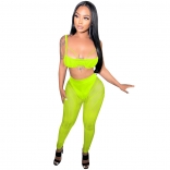 Green Low-Cut Mesh Halter Women V-Neck Sexy Jumpsuit