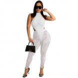 White Mesh Sexy Romper Tops Sleeveless Bodycon Women Jumpsuit