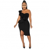 Black Foral Off-Shoulder Low-Cut Fashion Women Working OL Dress