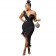 Black Deep V-Neck Low-Cut Feather Bodycon Fashion Midi Dress