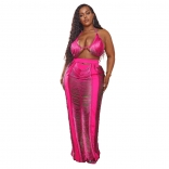 RoseRed Sleeveless Halter V-Neck Hollow-out Knitting Club Maxi Dress