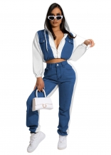 White Long Sleeve Zipper Jeans Fashion Women Hoody Dress