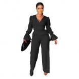 Black Long Sleeve V-Neck Bandage Sexy Women Fashion Jumpsuit