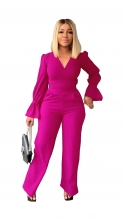 RoseRed Long Sleeve V-Neck Bandage Sexy Women Fashion Jumpsuit