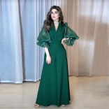 Green Long Sleeve Mesh Fashion Women Fashion Jumpsuit