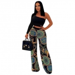 Black One-Sleeve Off-Shoulder Printed Sexy Women Jumpsuit Dress