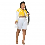 Yellow Long Sleeve Fashion 3PCS Women Bodycon Pants Sports Dress