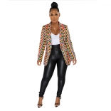 Multi Color Long Sleeve Button Printed Fashion Women Jacket Suit