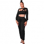 Black Long Sleeve Bandage Sexy 2PCS Women Jumpsuit Dress