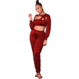 Red Long Sleeve Bandage Sexy 2PCS Women Jumpsuit Dress