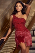 Red Sleeveless Halter Gidling Tassels sEXY Women Mini Dress