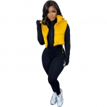 Yellow Sleeveless Woolen Winter Women Fashion Jacket Tops