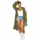 Green Long Sleeve Hollow-out Cotton Knitting Fashion Women Coat