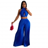 Blue Sleeveless Pleated 2PCS Fashion Women Jumpsuit