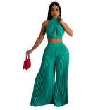 Green Sleeveless Pleated 2PCS Fashion Women Jumpsuit