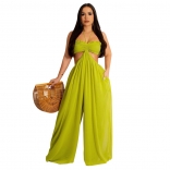 Green Off-Shoulder Halter Low-Cut Fashion Women Jumpsuit Dress