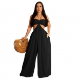 Black Off-Shoulder Halter Low-Cut Fashion Women Jumpsuit Dress