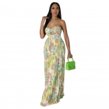 Green Off-Shoulder V-Neck Printed Fashion Jumpsuit