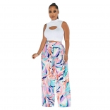 White Sleeveless Sexy Tops Printed Women Jumpsuit Dress