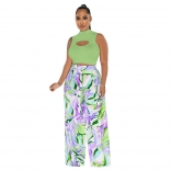 Green Sleeveless Sexy Tops Printed Women Jumpsuit Dress