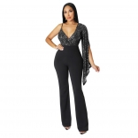 Black V-Neck Halter Sequin Fashion Sexy Women Jumpsuit